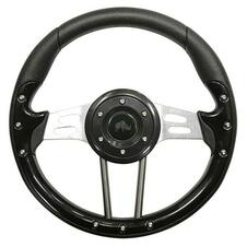 Golf Cart Steering Wheel - Aviator 4, 13 Diameter (Black Grip/Brushed Aluminum Spokes)
